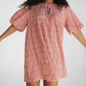 Sunday Riot Cherry Plaid Puff Mini Dress